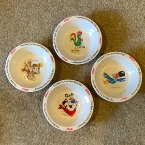 Set of 4 unused Kellogg’s 1995 Melamine Cereal Bowls.